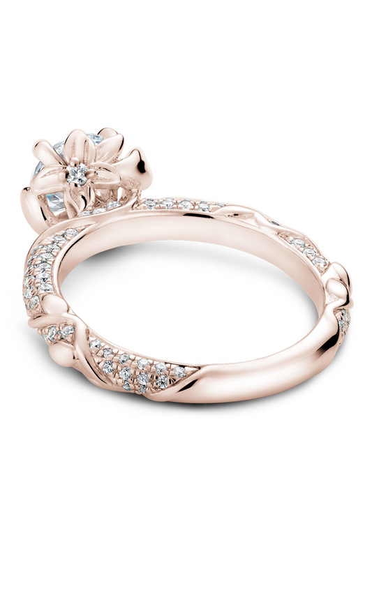 18K Rose Gold Floral Sidestone Round Engagement Ring