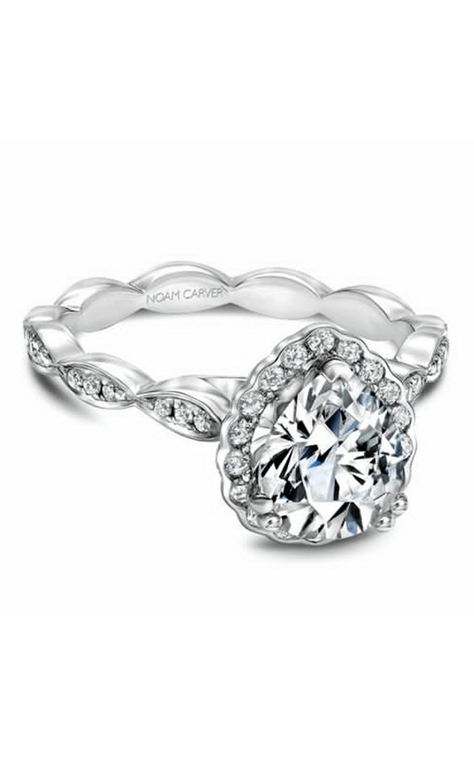 18K White Gold Floral Halo Pear Engagement Ring