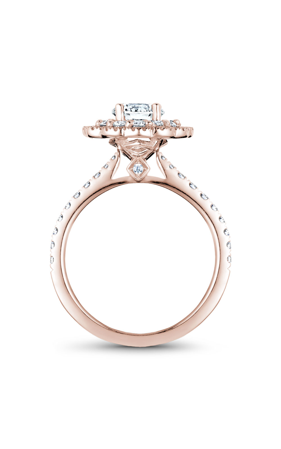 18K Rose Gold Floral Halo Round Engagement Ring