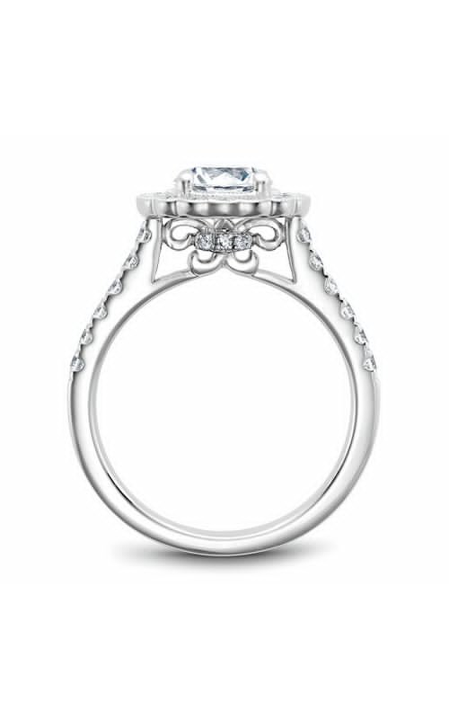18K White Gold Floral Halo Round Engagement Ring