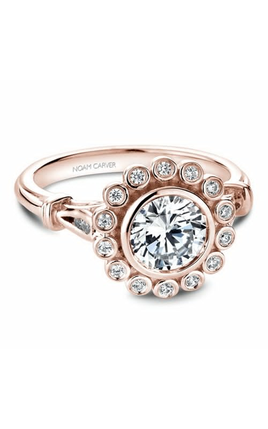 18K Rose Gold Floral Halo Round Engagement Ring