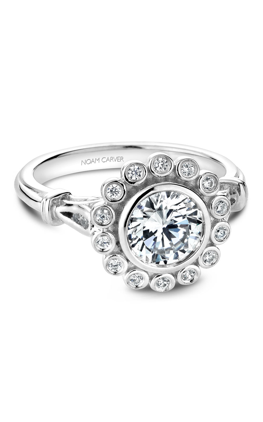 18K White Gold Floral Halo Round Engagement Ring