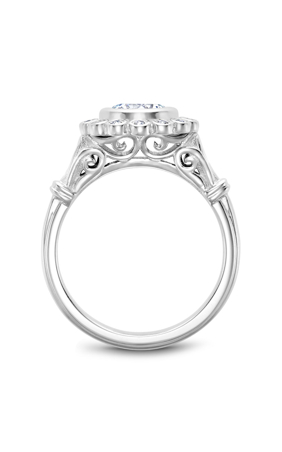 18K White Gold Floral Halo Round Engagement Ring