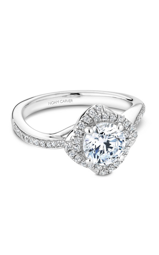 18K White Gold Floral Halo Round Engagement Ring