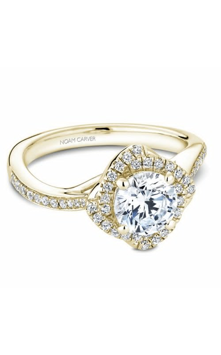 18K Yellow Gold Floral Halo Round Engagement Ring