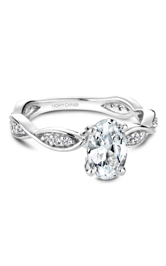 18K White Gold Floral Sidestone Oval Engagement Ring