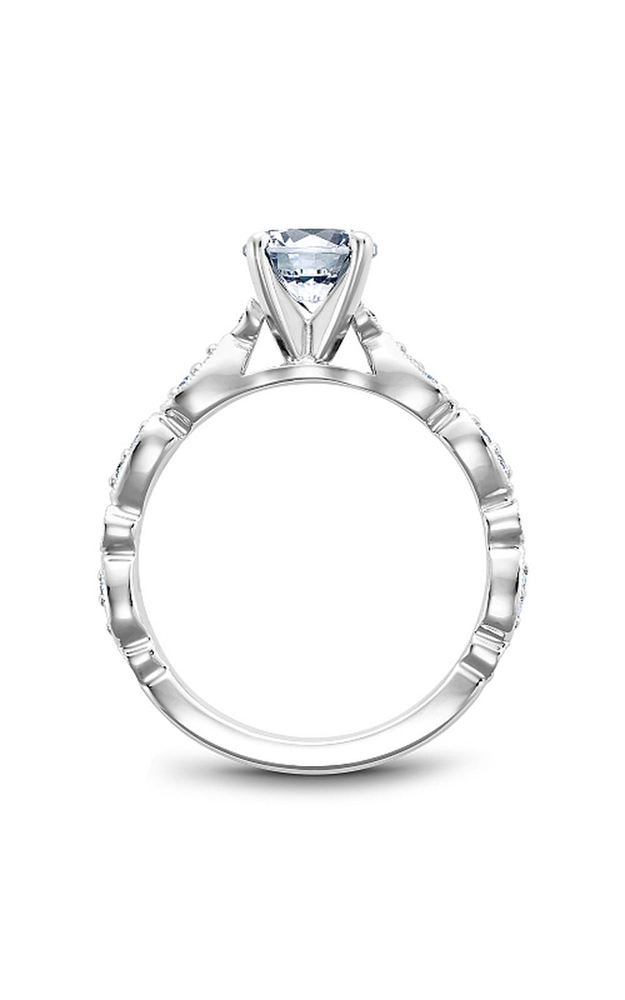 18K White Gold Floral Sidestone Round Engagement Ring