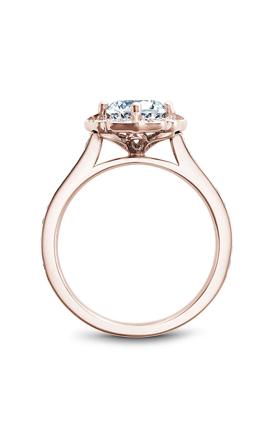 18K Rose Gold Floral Halo Round Engagement Ring