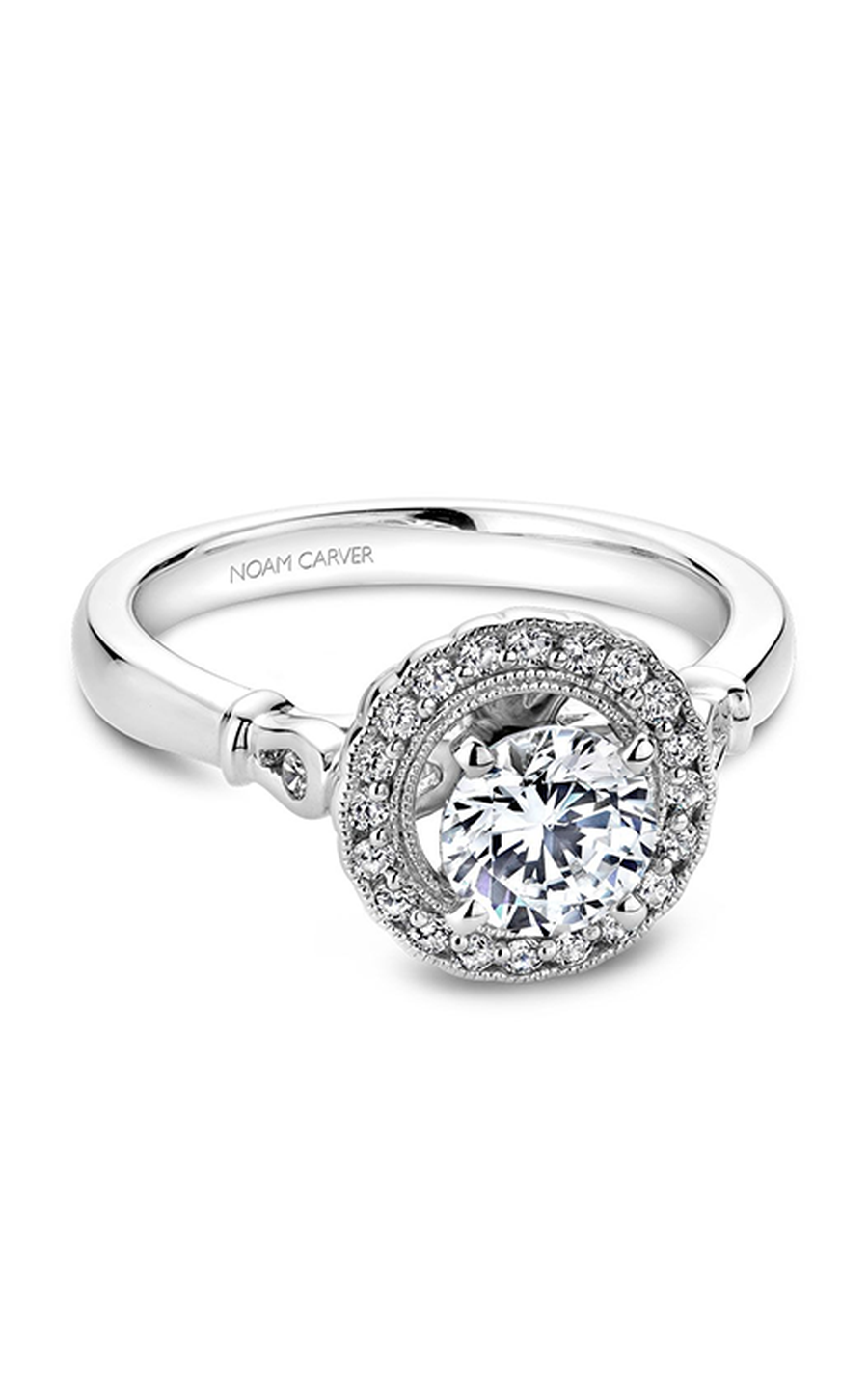 Platinum Floral Halo Round Engagement Ring