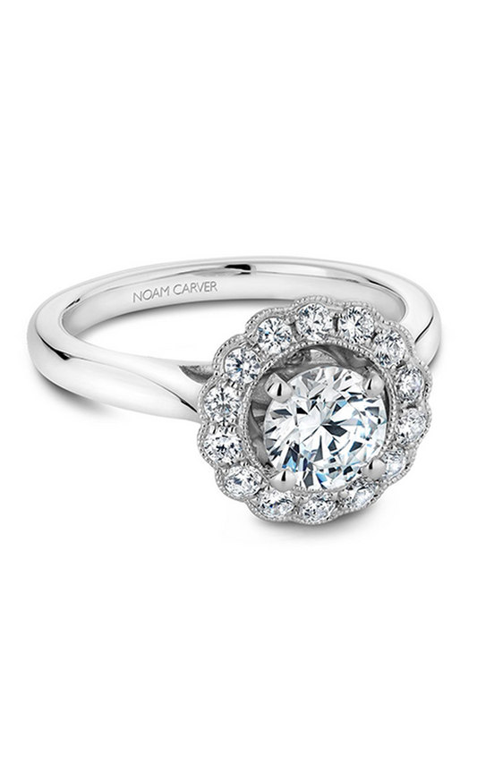 Platinum Floral Halo Round Engagement Ring