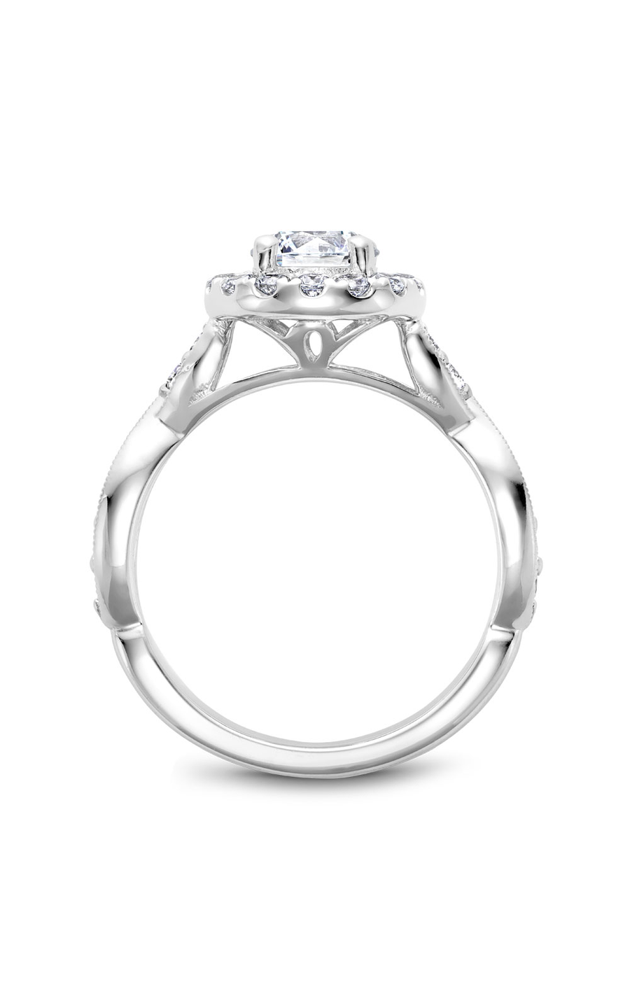 Platinum Floral Halo Round Engagement Ring