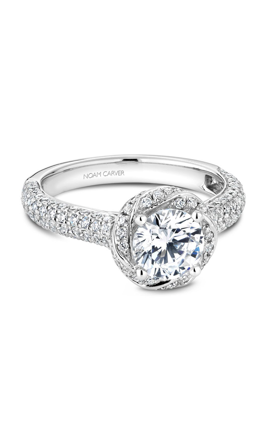Platinum Floral Halo Round Engagement Ring
