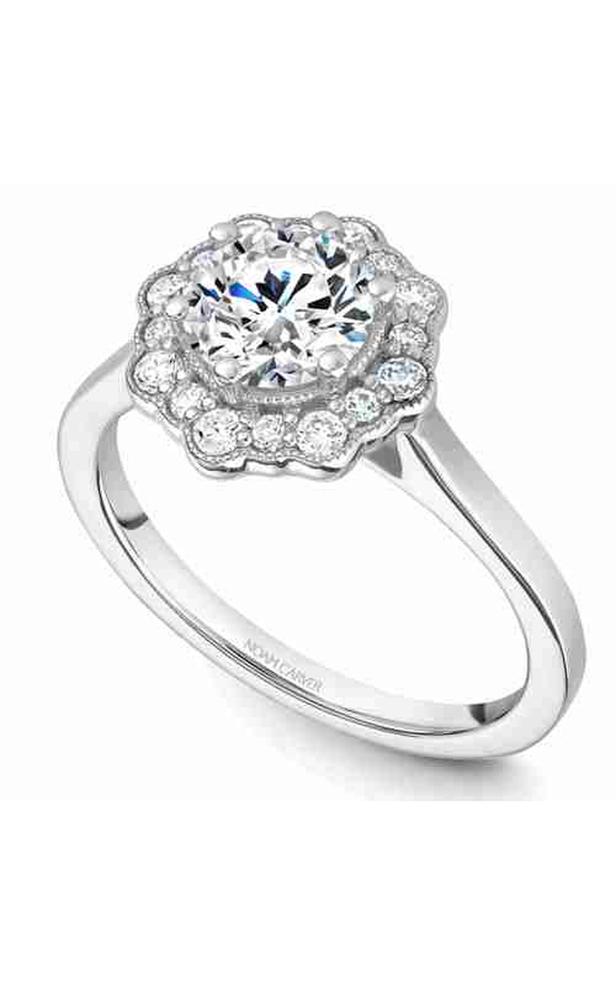 Platinum Floral Halo Round Engagement Ring