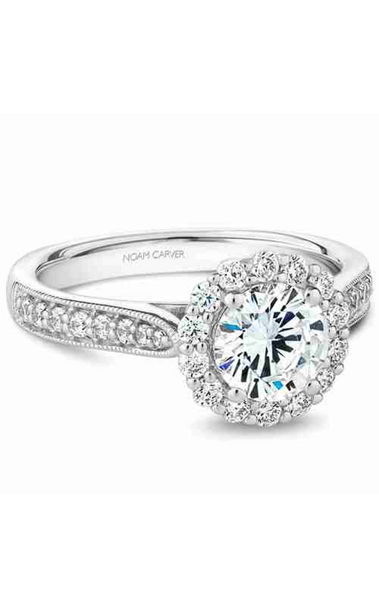 Platinum Floral Halo Round Engagement Ring