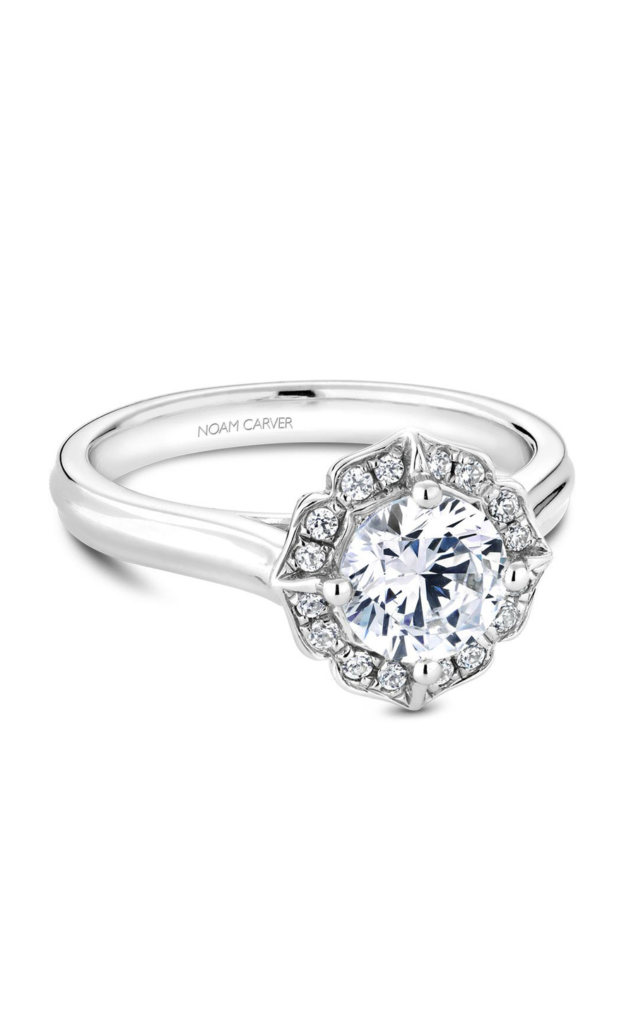 Platinum Floral Halo Round Engagement Ring