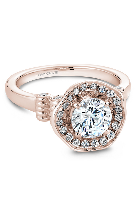 14K Rose Gold Floral Halo Round Engagement Ring