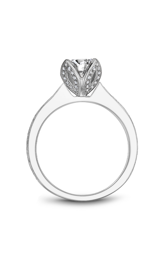 14K White Gold Floral Solitaire Round Engagement Ring