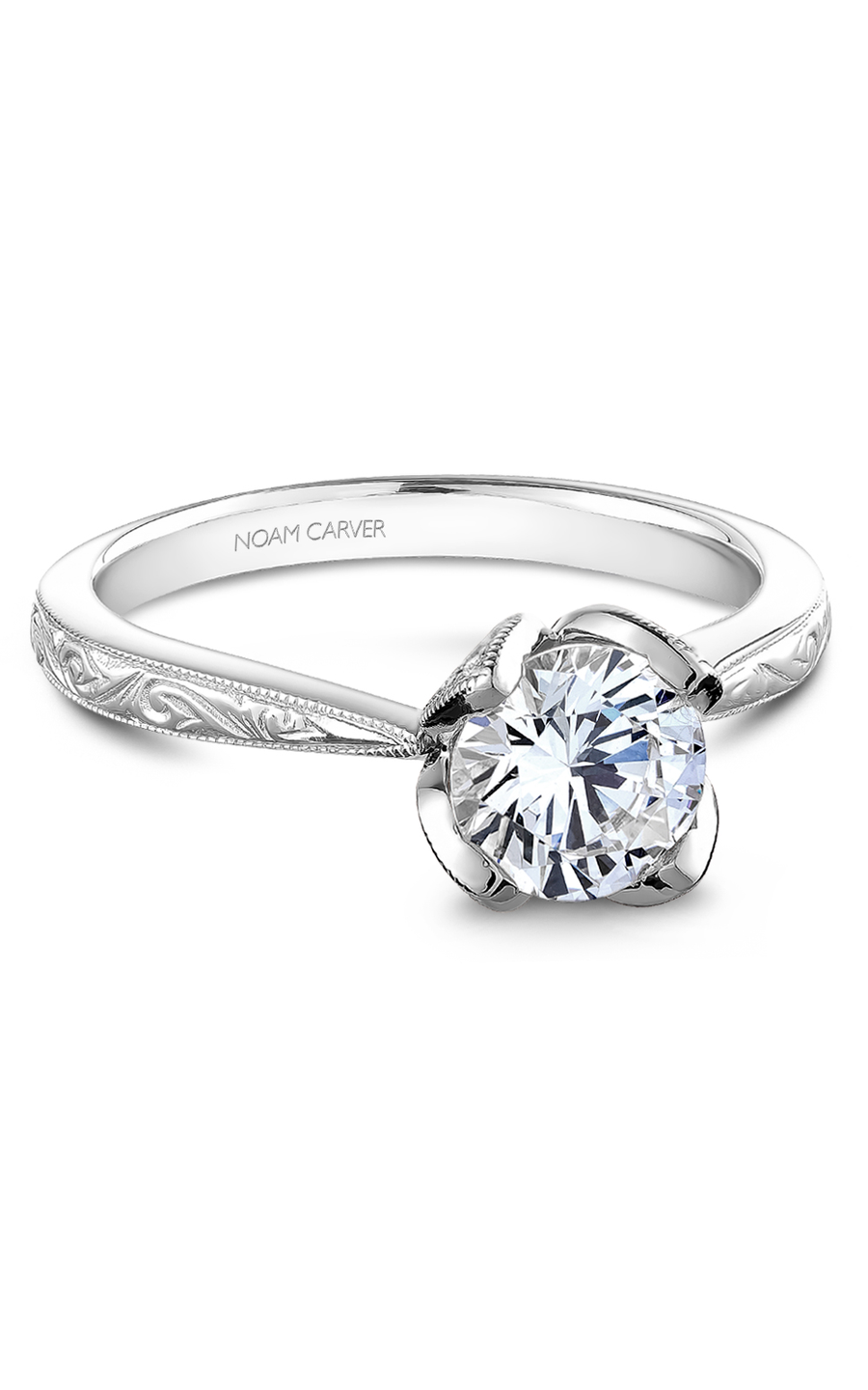 Platinum Floral Solitaire Round Engagement Ring
