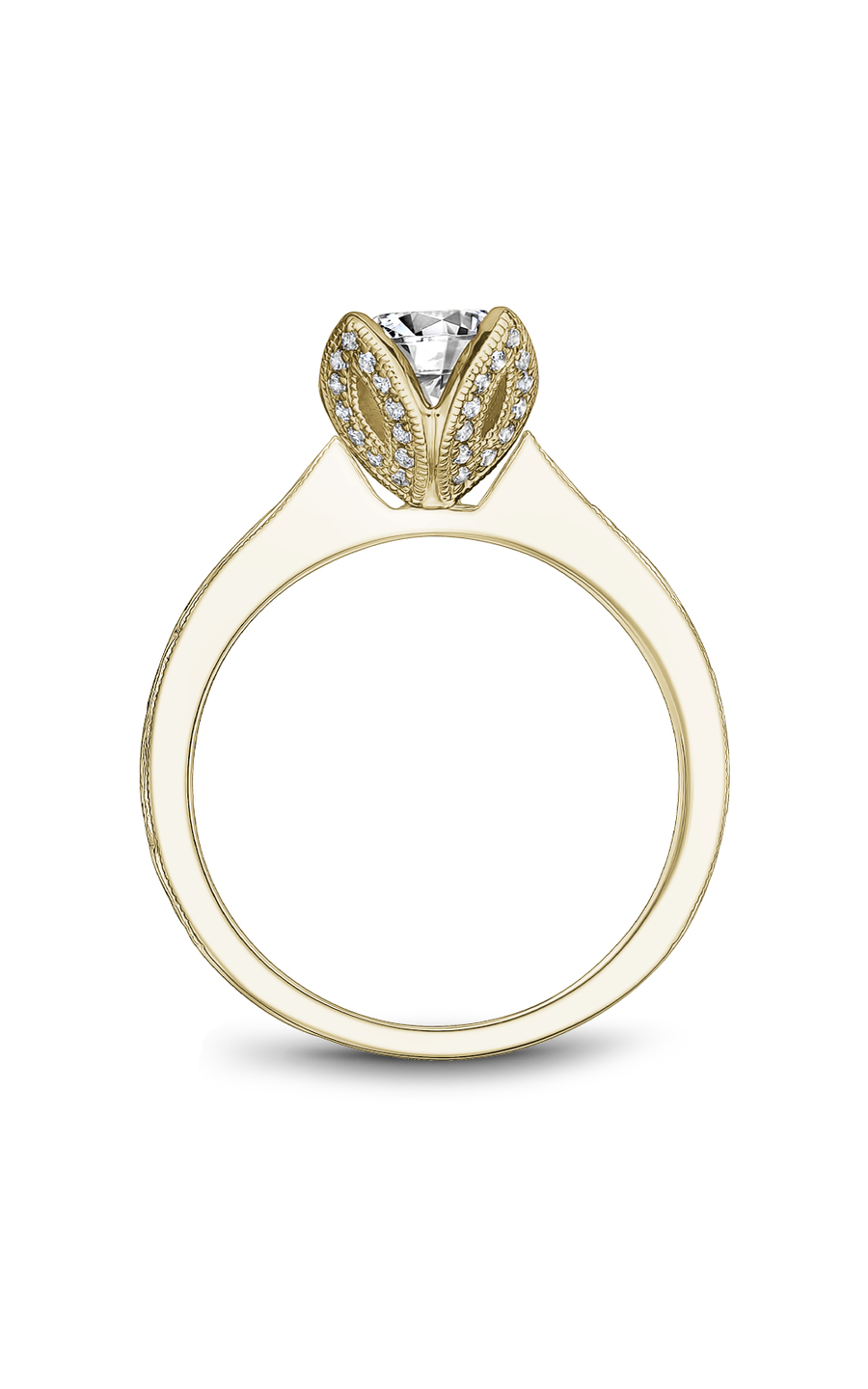 14K Yellow Gold Floral Solitaire Round Engagement Ring