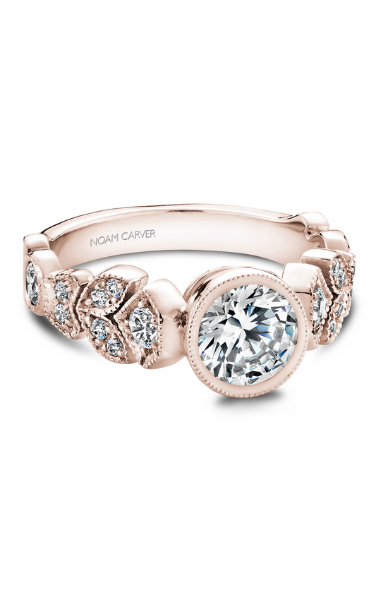 14K Rose Gold Floral Sidestone Round Engagement Ring