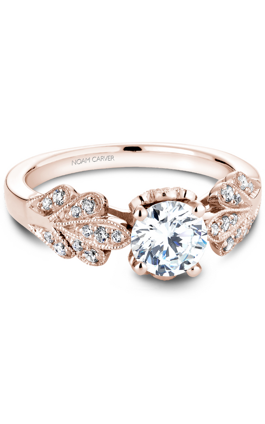 18K Rose Gold Floral Sidestone Round Engagement Ring