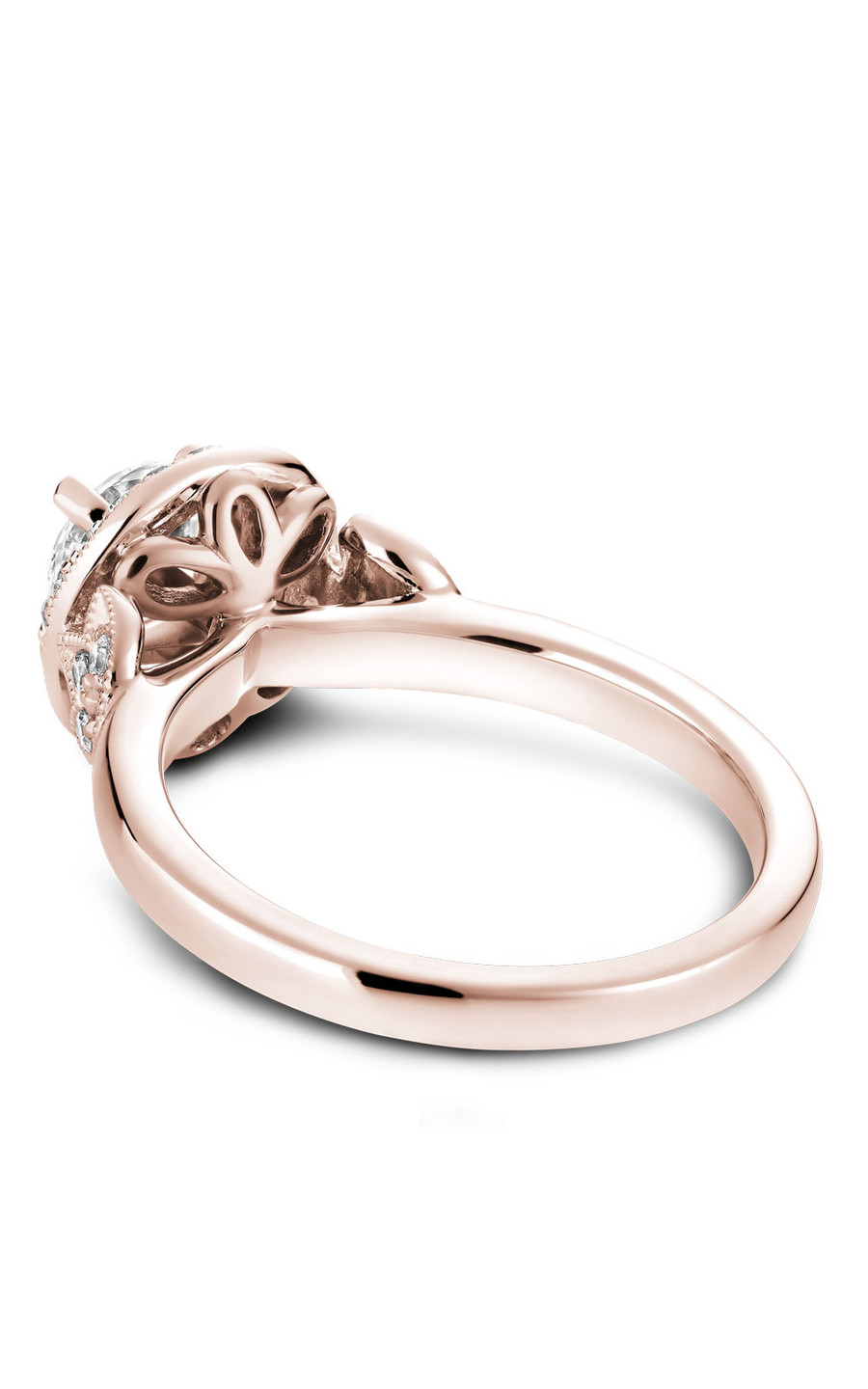 18K Rose Gold Floral Halo Round Engagement Ring