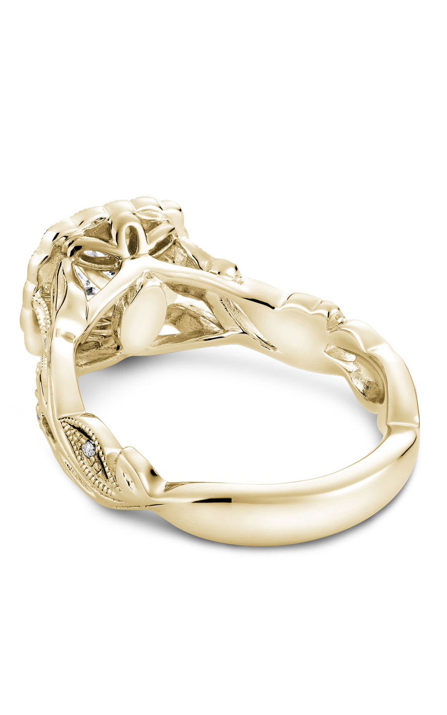 18K Yellow Gold Floral Halo Round Engagement Ring