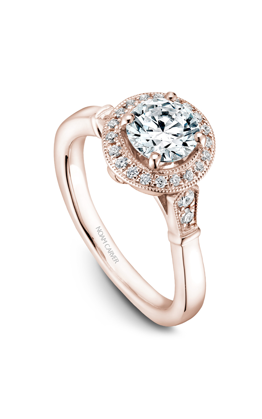 18K Rose Gold Floral Halo Round Engagement Ring