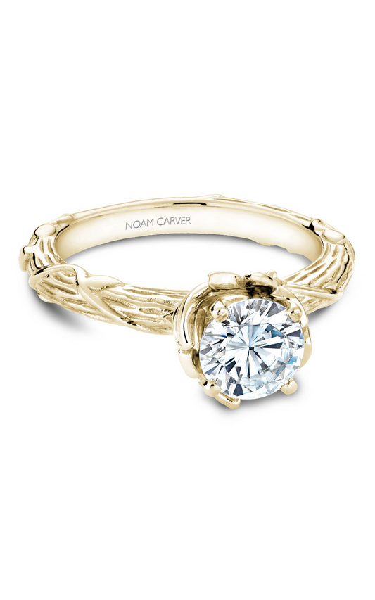 18K Yellow Gold Floral Solitaire Round Engagement Ring