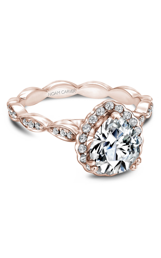 14K Rose Gold Floral Halo Pear Engagement Ring