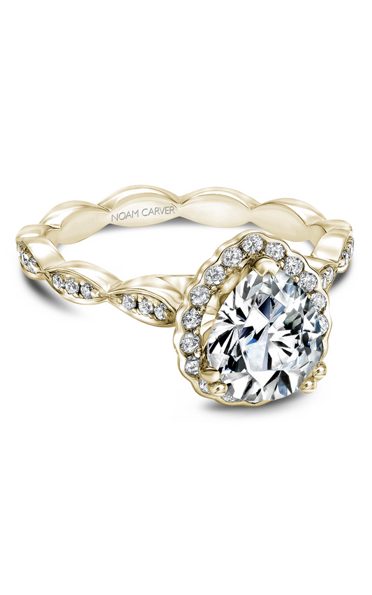 18K Yellow Gold Floral Halo Pear Engagement Ring