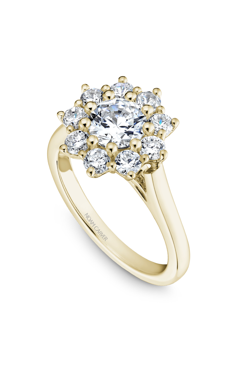 18K Yellow Gold Floral Halo Round Engagement Ring