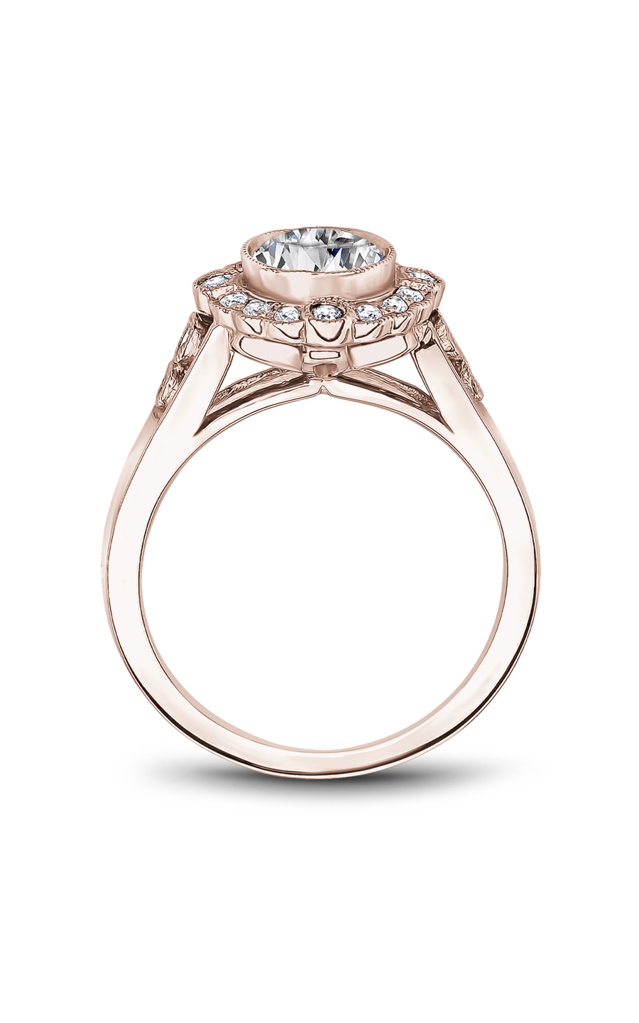 14K Rose Gold Floral Halo Round Engagement Ring