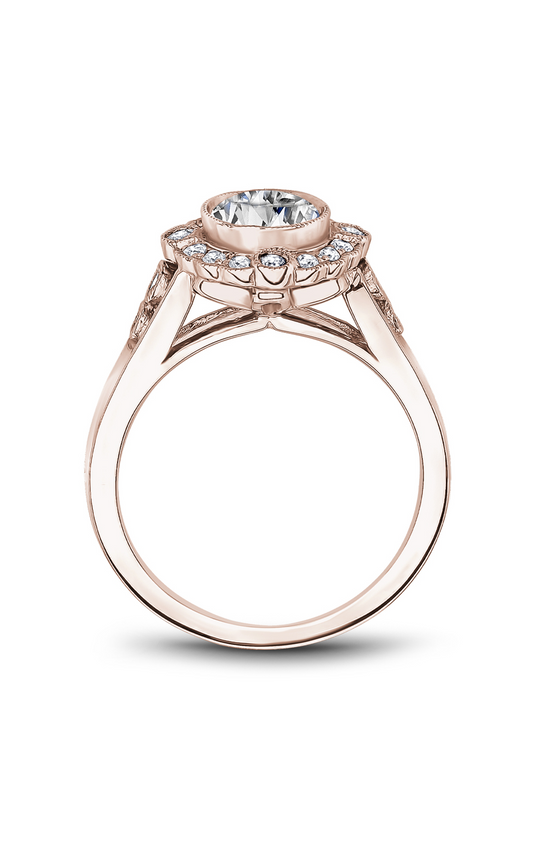 14K Rose Gold Floral Halo Round Engagement Ring