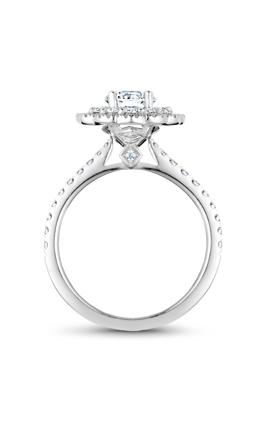 18K White Gold Floral Halo Round Engagement Ring