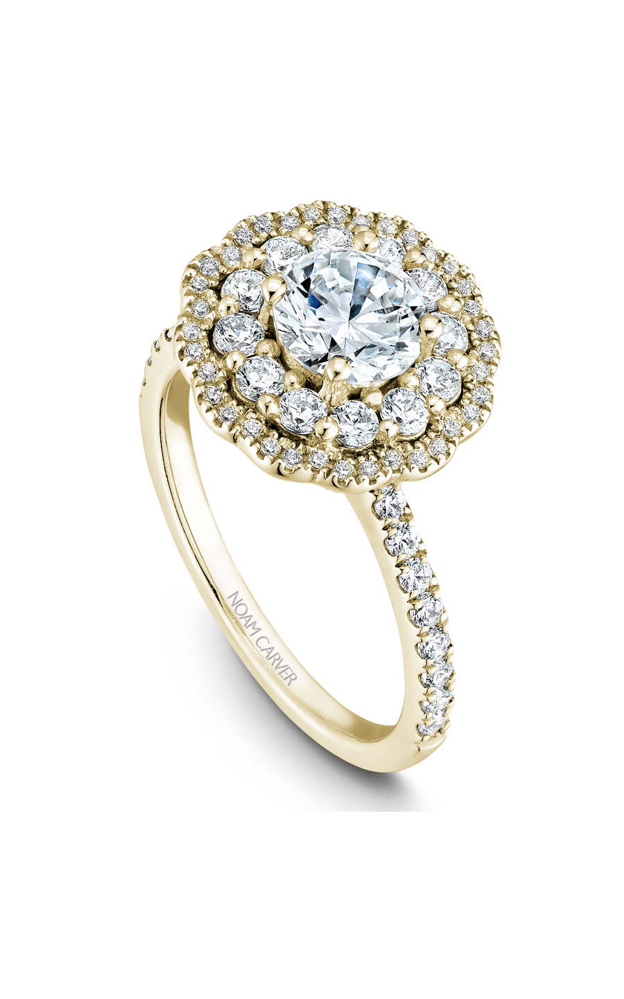 14K Yellow Gold Floral Halo Round Engagement Ring