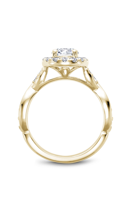 14K Yellow Gold Floral Halo Round Engagement Ring