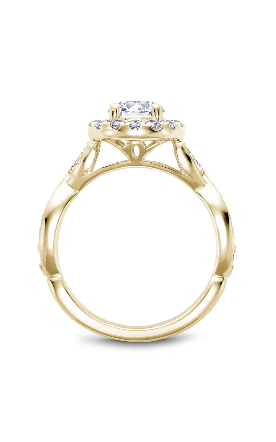 18K Yellow Gold Floral Halo Round Engagement Ring