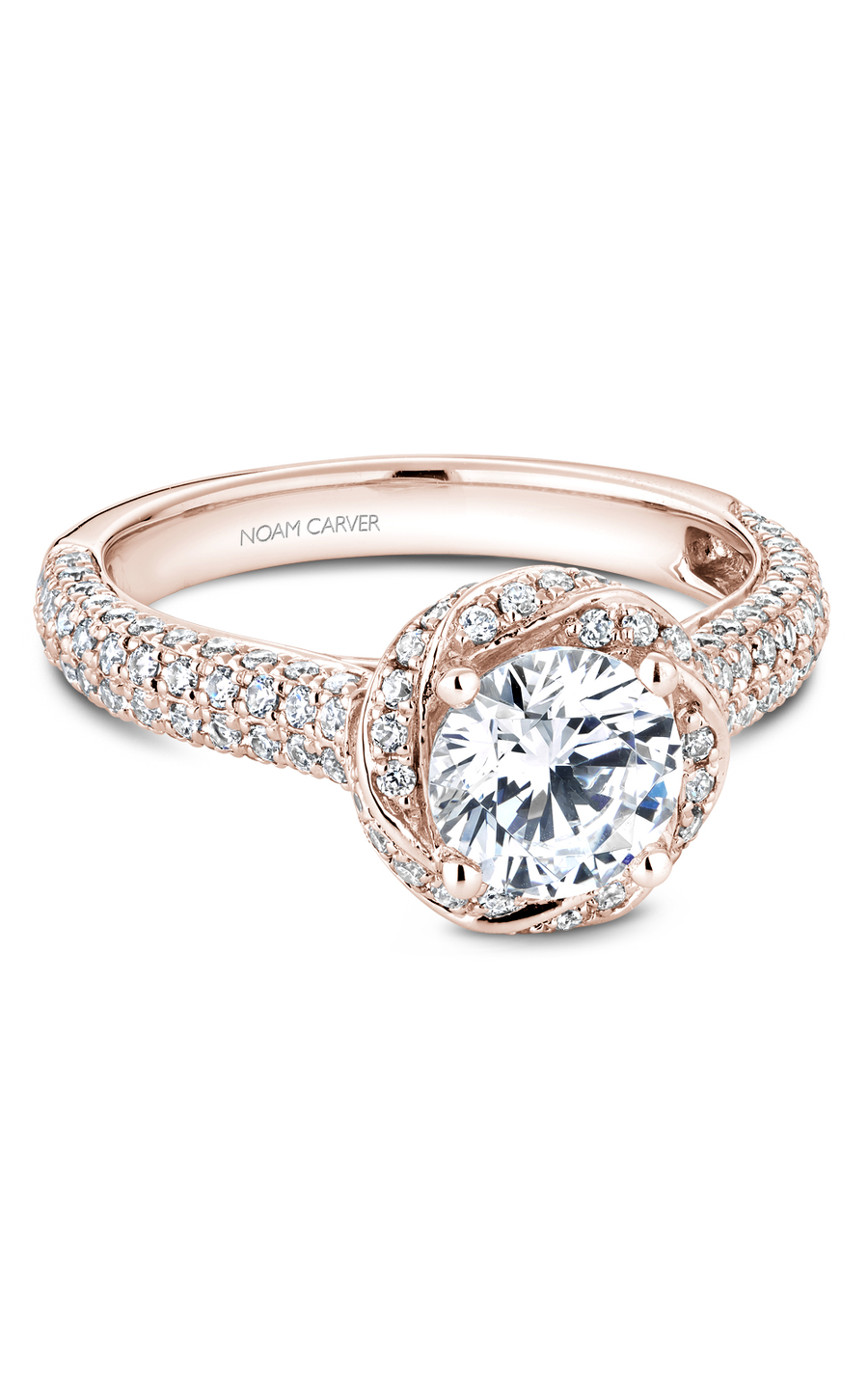 18K Rose Gold Floral Halo Round Engagement Ring