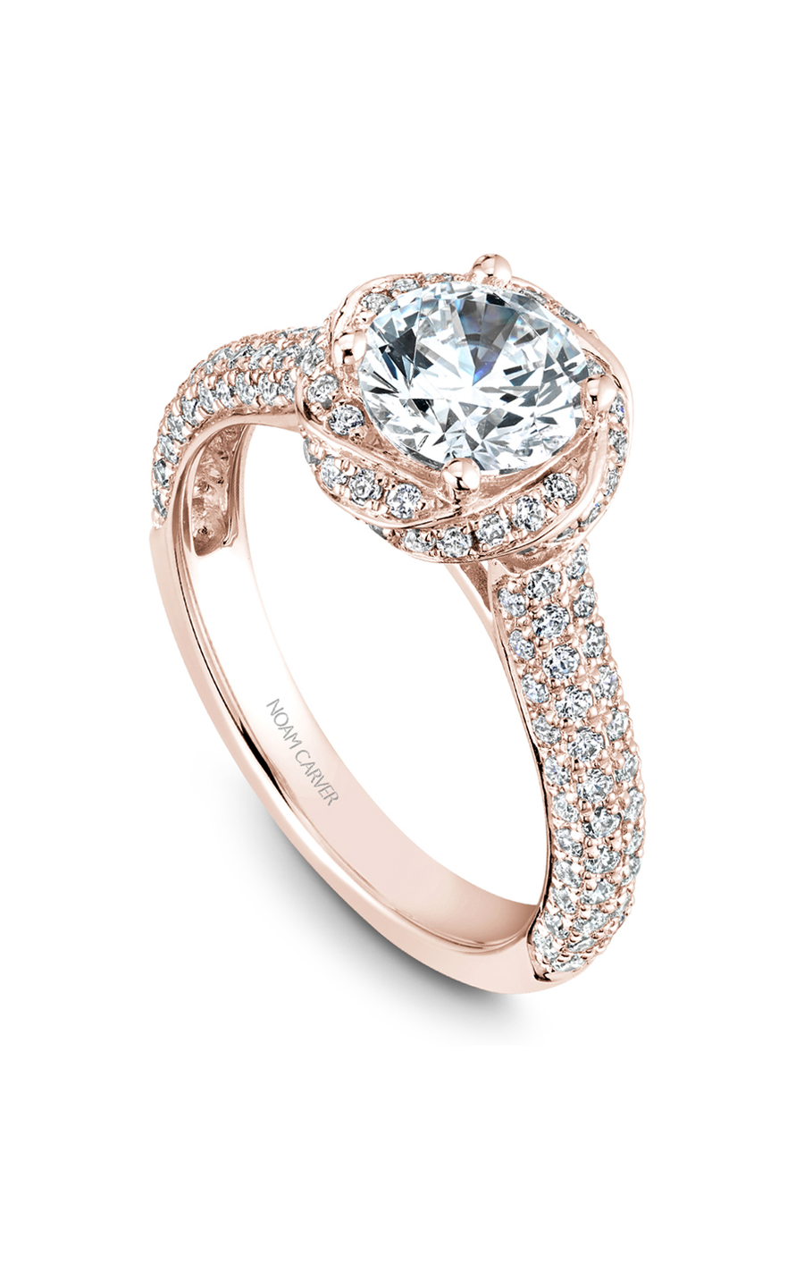 18K Rose Gold Floral Halo Round Engagement Ring