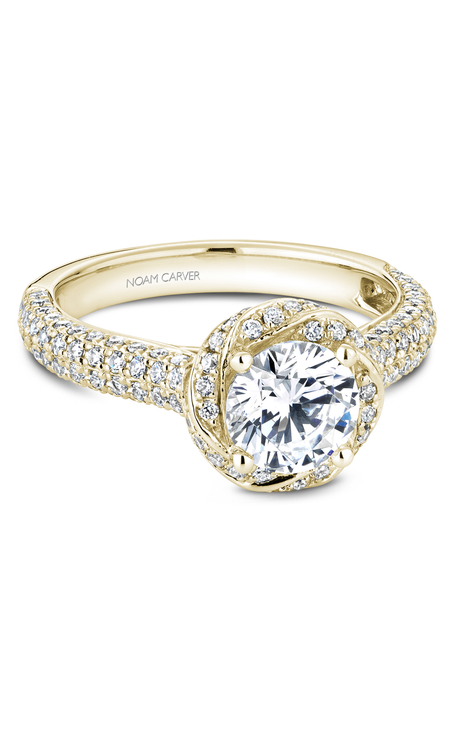 18K Yellow Gold Floral Halo Round Engagement Ring