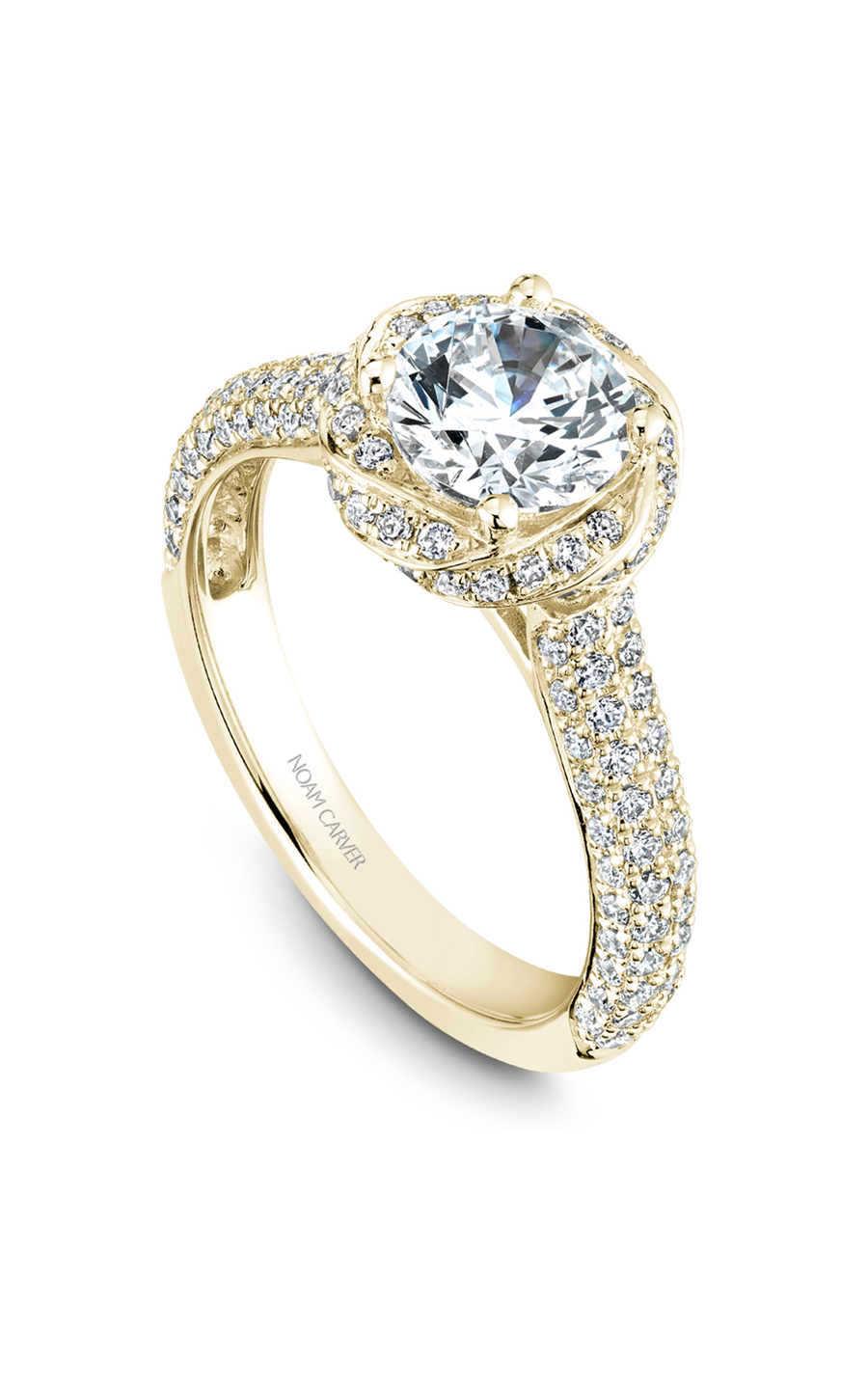 18K Yellow Gold Floral Halo Round Engagement Ring