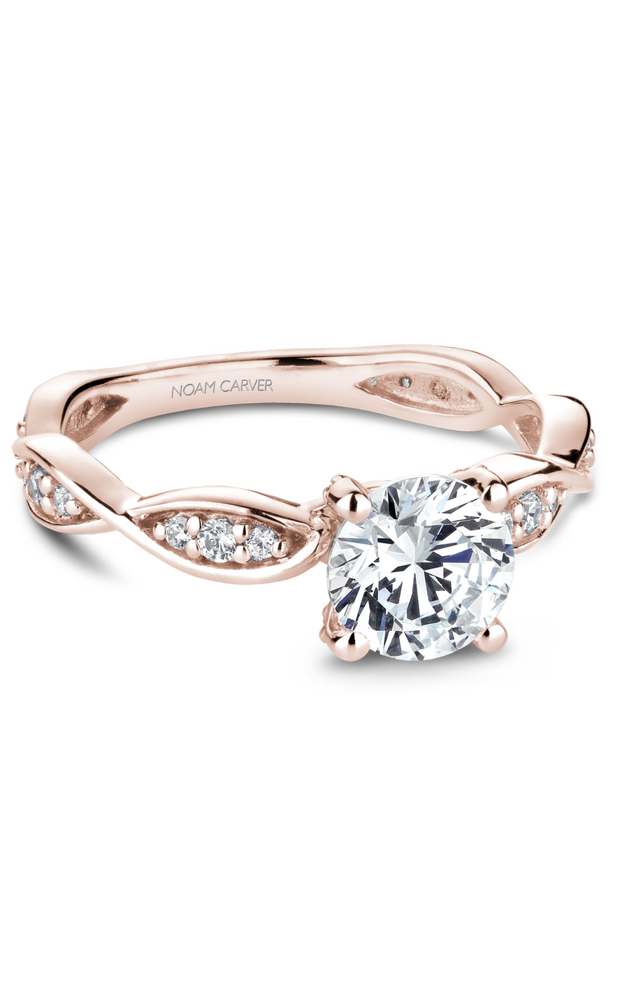 14K Rose Gold Floral Sidestone Round Engagement Ring