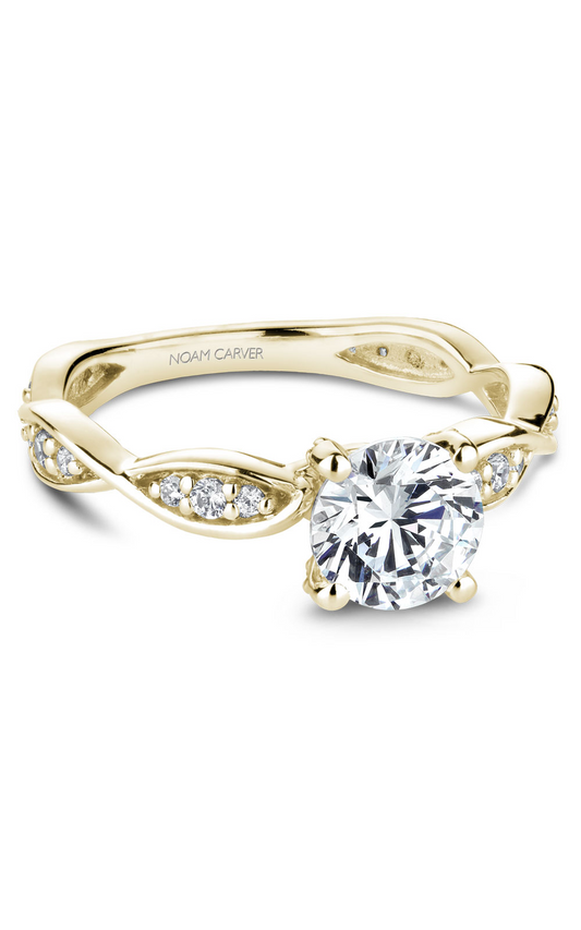 14K Yellow Gold Floral Sidestone Round Engagement Ring