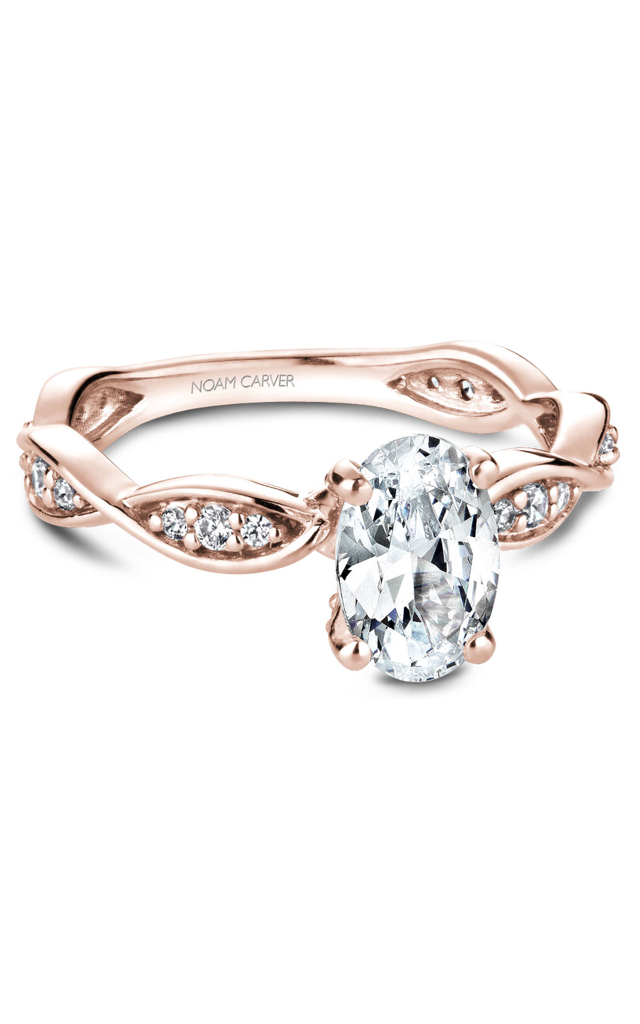 14K Rose Gold Floral Sidestone Oval Engagement Ring