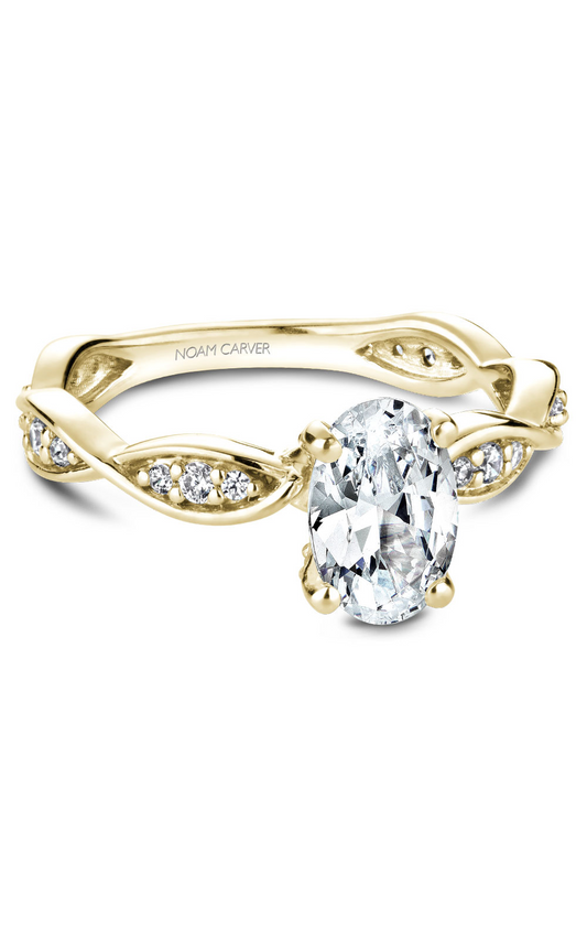 18K Yellow Gold Floral Sidestone Oval Engagement Ring