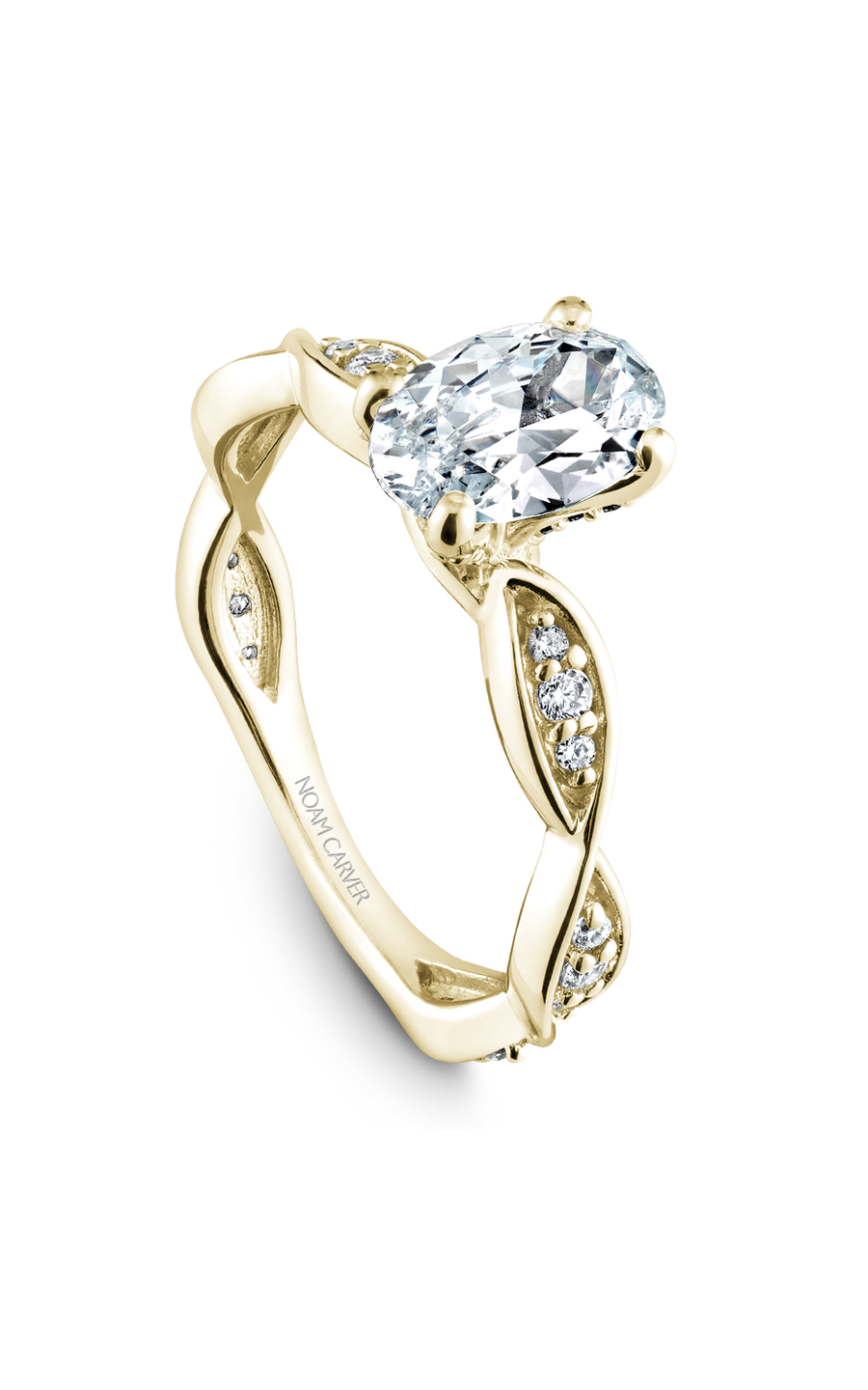 18K Yellow Gold Floral Sidestone Oval Engagement Ring