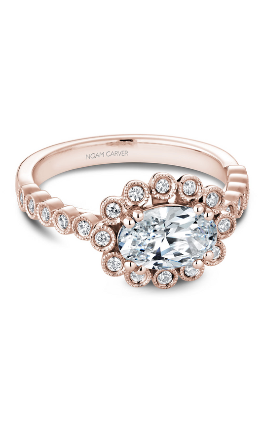 14K Rose Gold Floral Halo Oval Engagement Ring