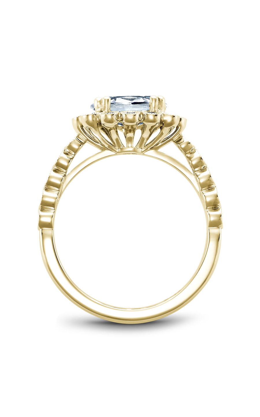 18K Yellow Gold Floral Halo Oval Engagement Ring