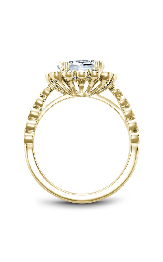 18K Yellow Gold Floral Halo Oval Engagement Ring